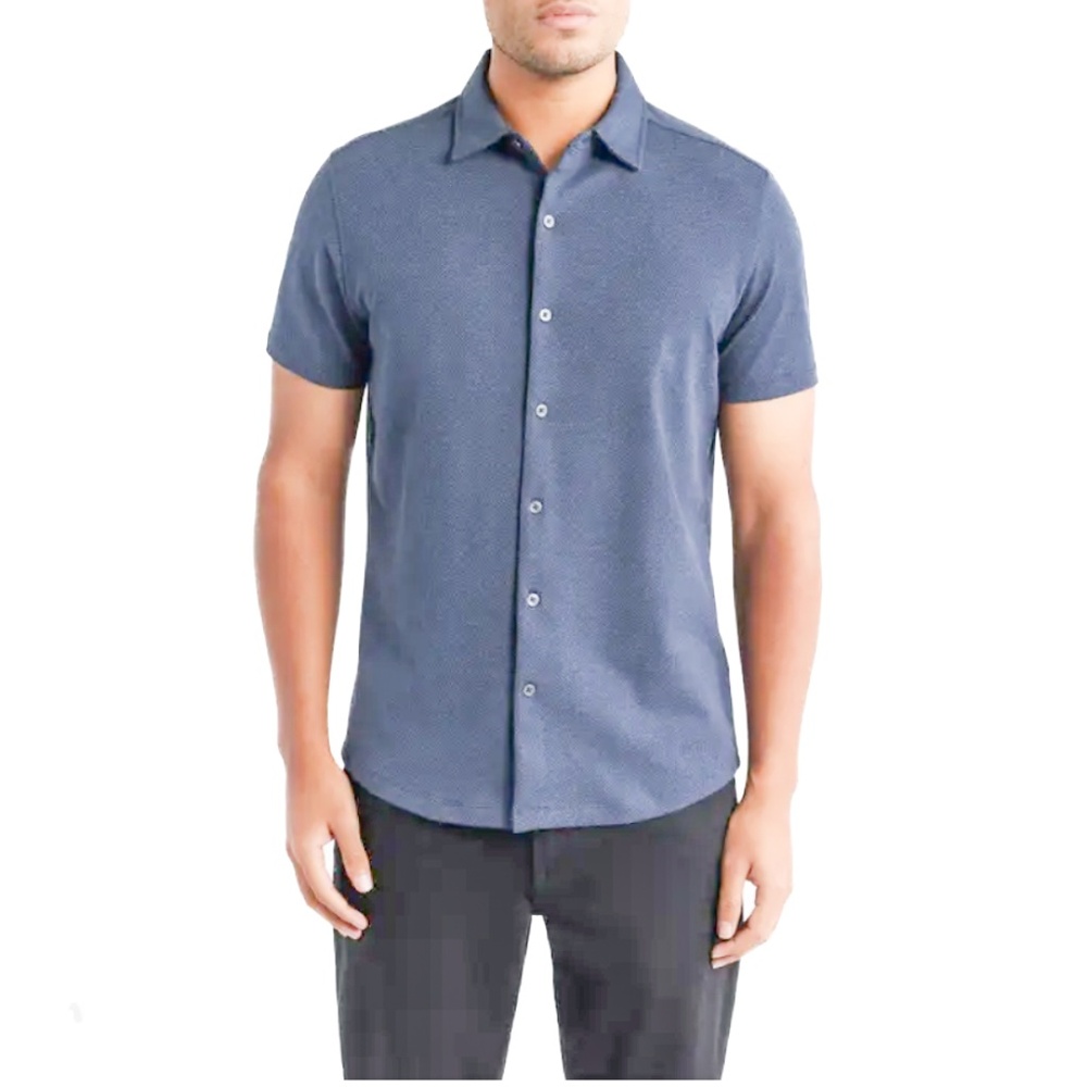 Robert Barakett Slim Fit Short Sleeve Button Up Shirt Blue Soft Fabric Size L